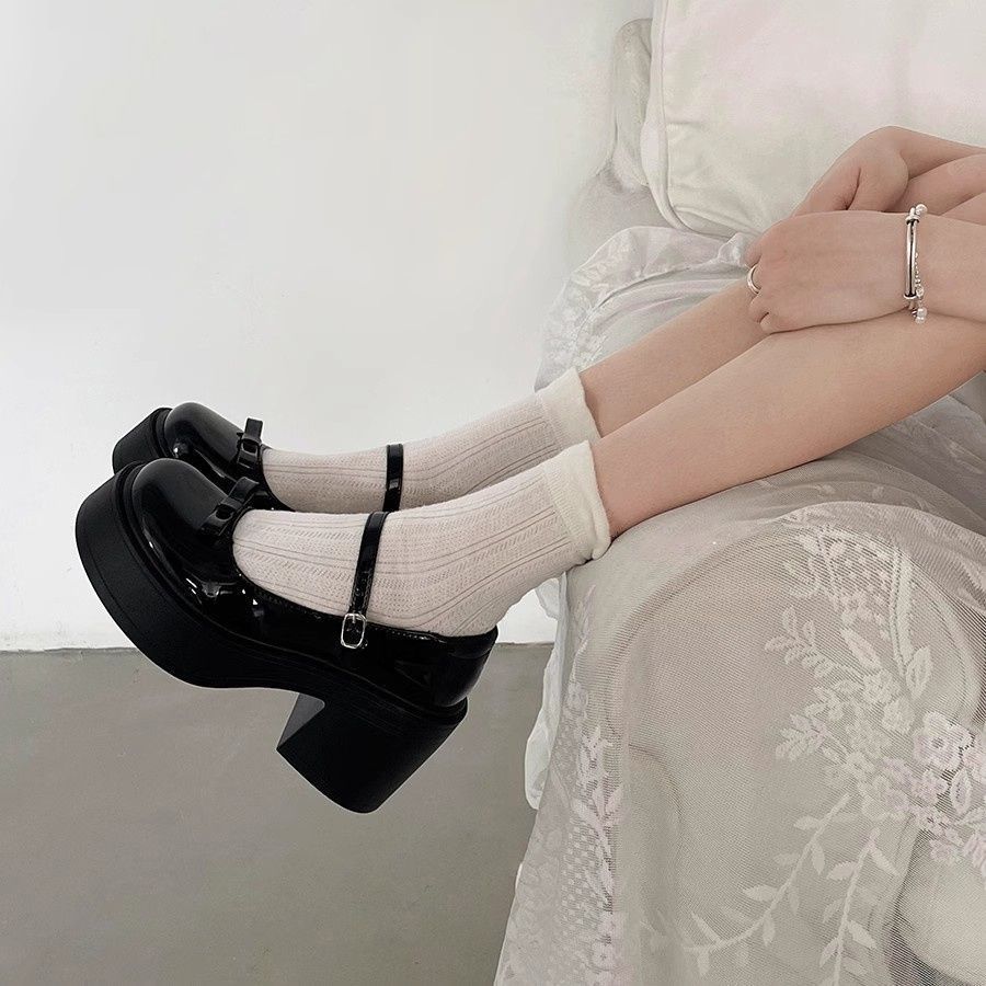 French Retro High-heeled British-style Small Leather Shoes, New Summer Bow Versatile Round Head Mary Jane Shoes for Women