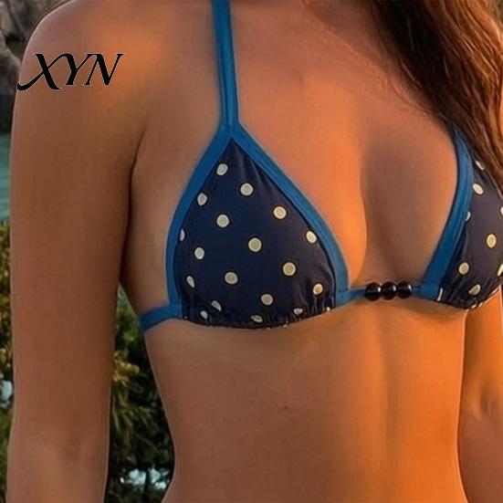 High Cut Bikini 2Pcs/Set Women Set, Halter Adjustable Straps Bra, Low Waist Summer Beachwear Briefs, Dot Print Bathing Suit for Beach Vacation
