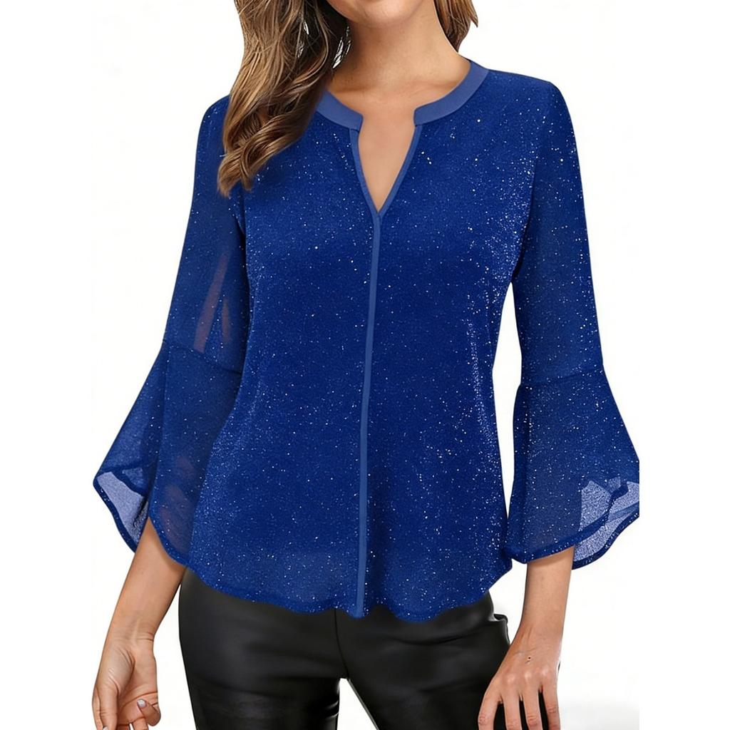 Frühling Sommer Pailletten Rundhals Bluse Top, Beliebtes Freizeithemd für Damen, Heißer Verkauf in Europa & Amerika