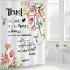 Inspirational Quote Shower Curtain With Hooks - Waterproof Polyester, Floral & Butterfly Design, Pink Flowers & Green Leaves