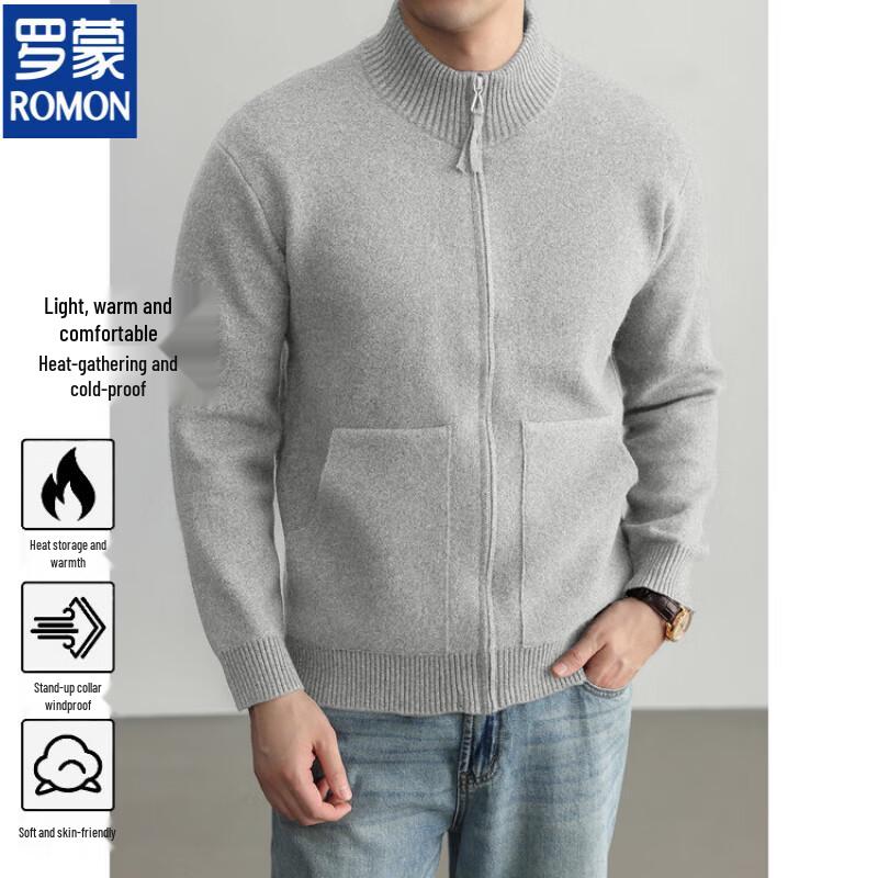 ROMON Men's Old Money Style Stand Collar Zipper Knit Cardigan