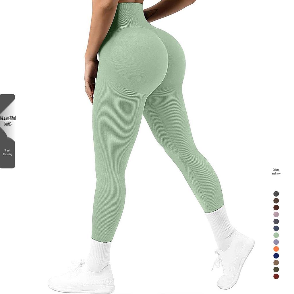 Ribbed High Waist Fitness Yoga Pants - Women's Slimming Tights