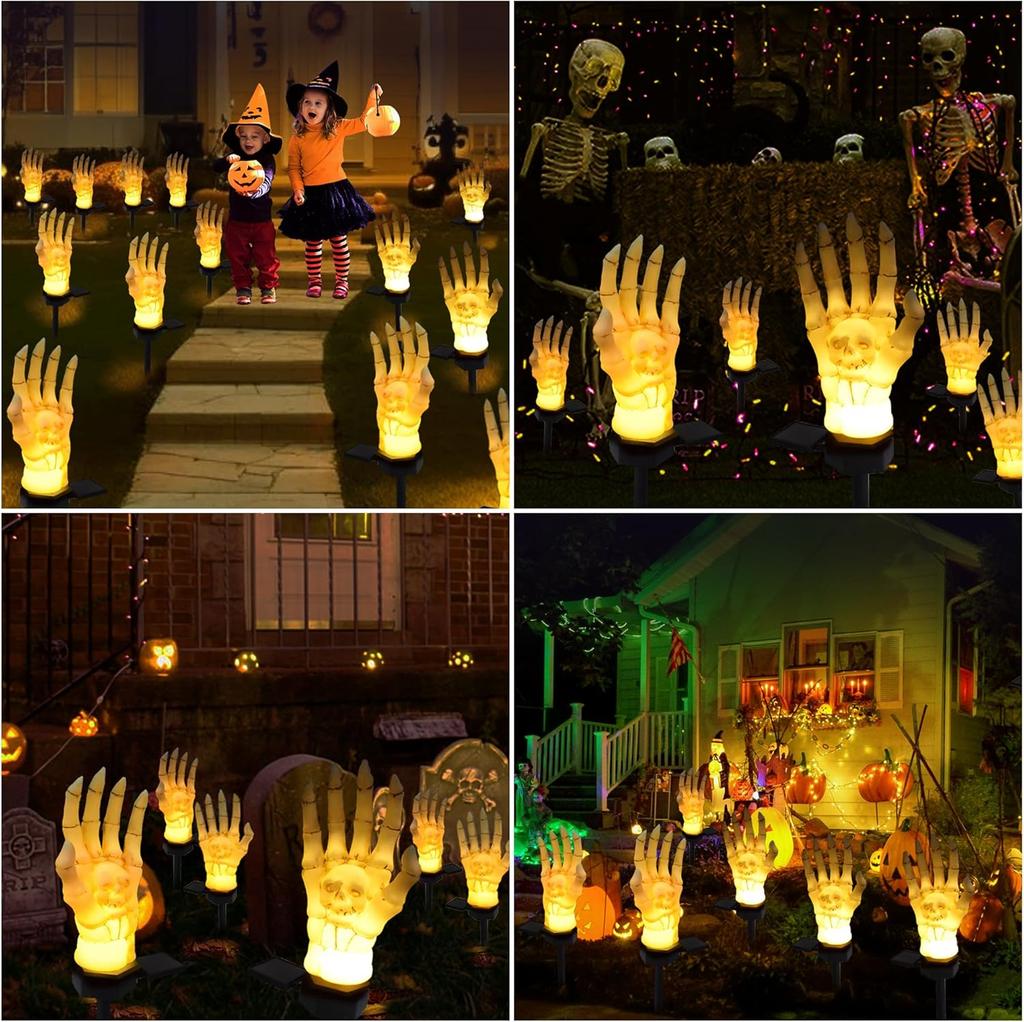 Halloween Outdoor Decoration Solar Lights Lighted Skeleton Hands Stakes Waterproof Skull Solar Garden Lights for Garden Decor