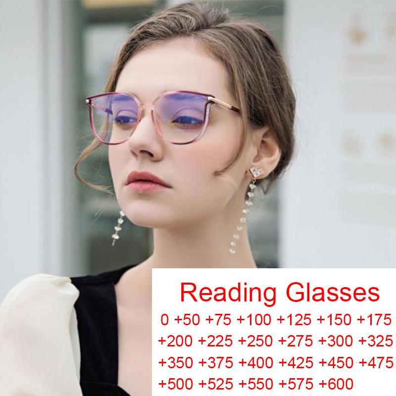 Luxury Oversized Cat-Eye Shaped Presbyopia Eye+glasses Frame 0 to +60 Glitter Side Womens Eyeglasses PC Screen Anti Blue Light Glasses