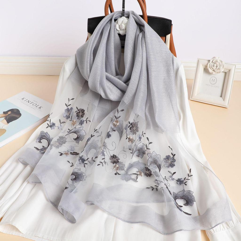 Silk Women Scarf Warm Wool Shawls Lady Wraps Floral Pashmina Embroidery Scarves Foulard Hijab  Long Female Hair Bandana