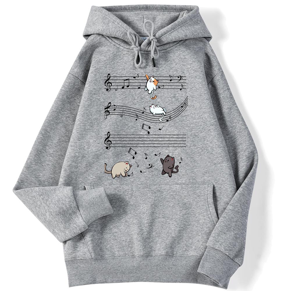 Women's Hoodie Musical Cats Music Note Printed Sweatshirt Long-sleeved Strecth Comfortable Hooded Women's Pullover