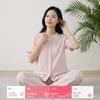 Women Cotton Thin Short Sleeve Long Pants Round Neck Casual Pajama Set Homewear