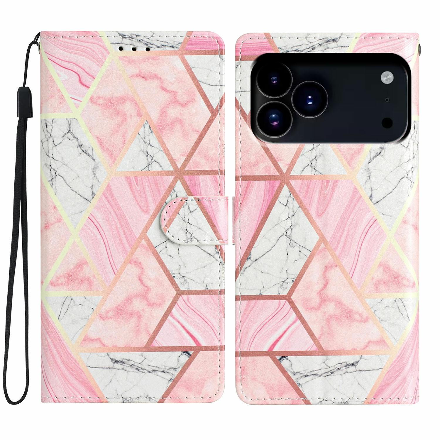

For iPhone 17 Pro Max Wallet Case PU Leather Pattern Printing Stand Phone Cover with Strap E