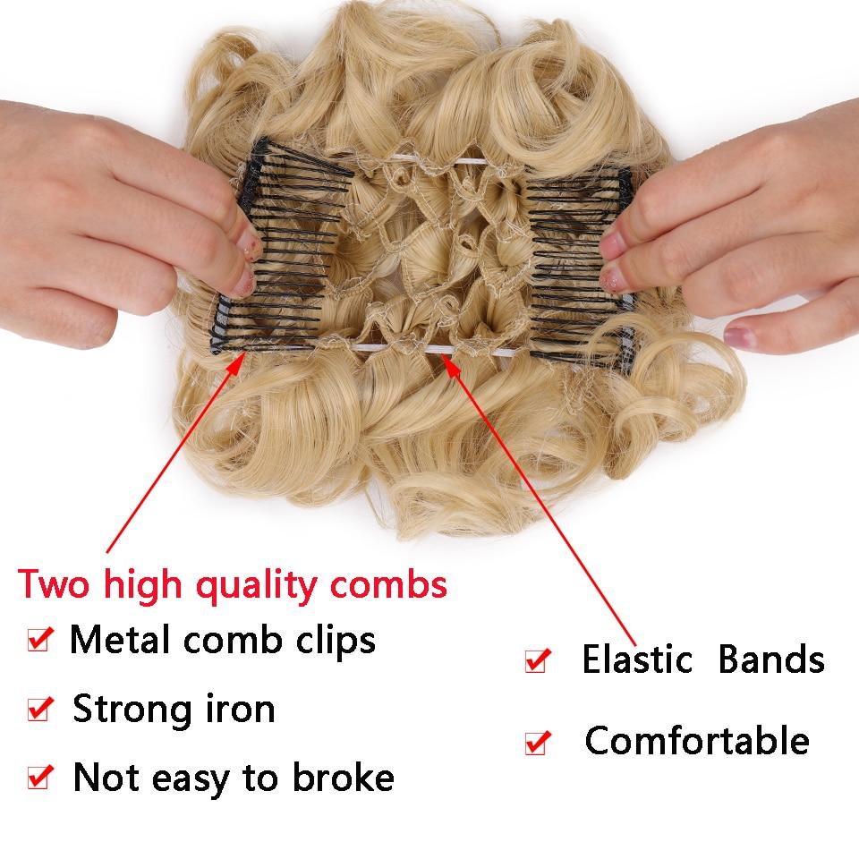 LUPU Syntetický hřeben Clip In Kudrnaté prodlužování vlasů Drdol do vlasů Ombre Blond Elastické gumičky do vlasů pro ženy