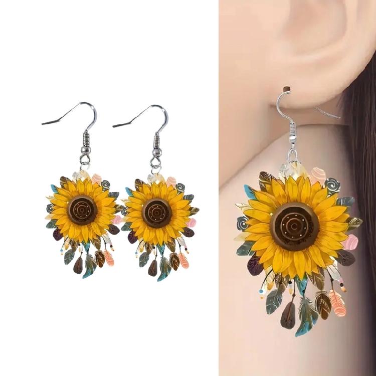 Sunflower Theme Acrylic Jewelry Lightweight Waterproof Earrings For Women Girls Handmade Statement Accessories