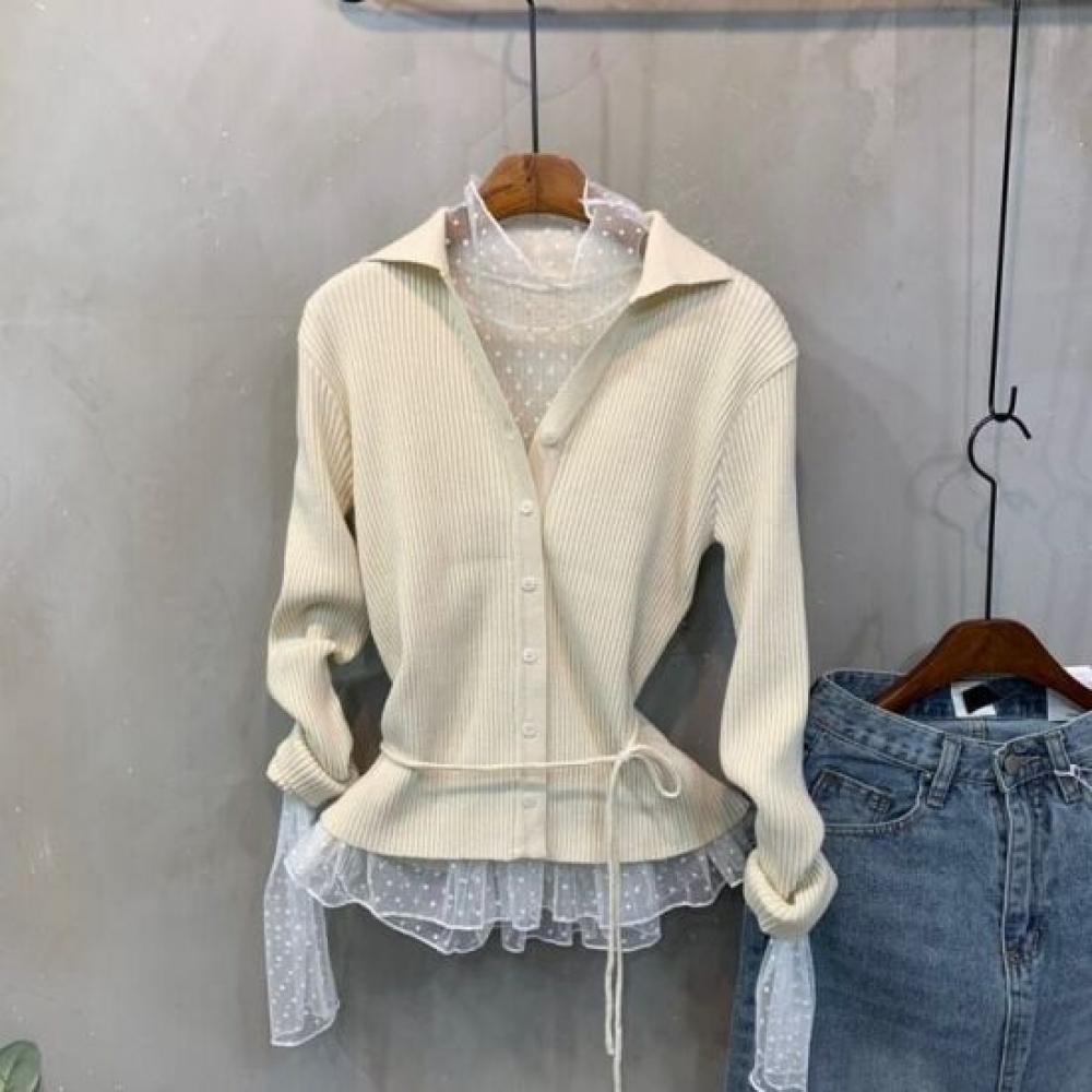 C S In The Room waiSt Tie Collar V neCk Long SleeVe Knit Cardigan 5 ColorS