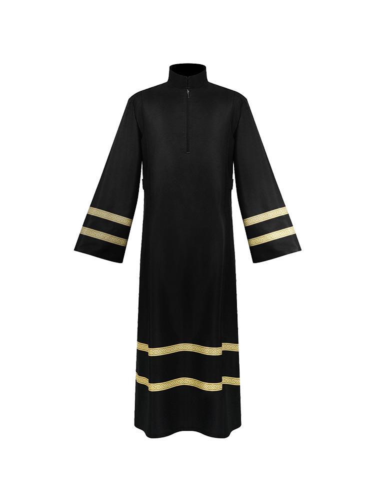 Medieval European Stand Collar Robe: Long Sleeve Cosplay Outfit for Priest Performance