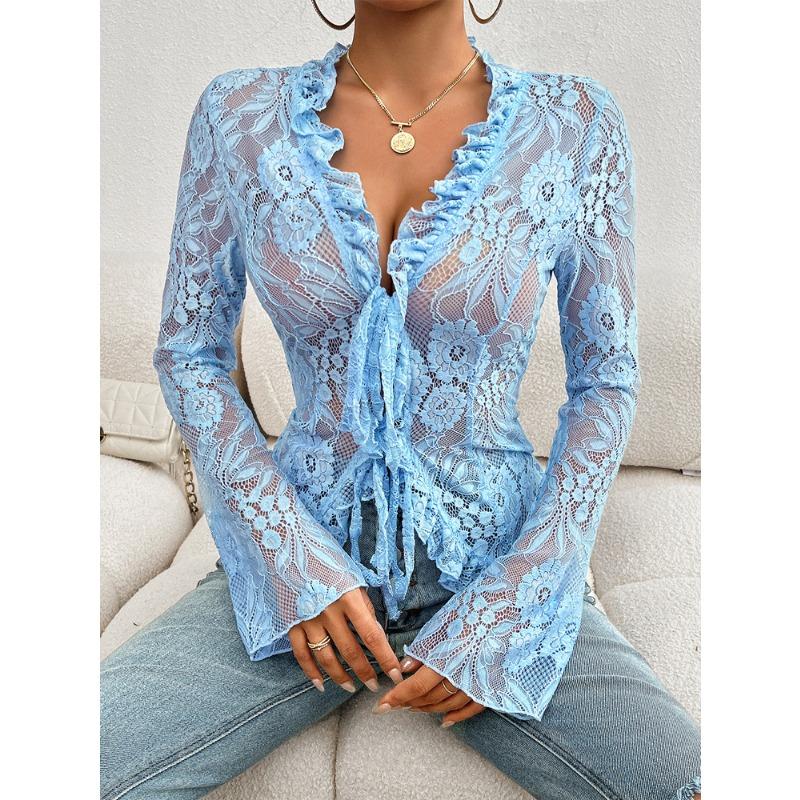 Women's Sexy Slim Long-sleeved Lace Lace Top Blouse