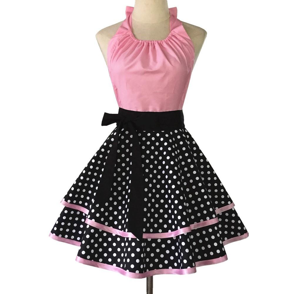 Polka Dot Printed Cotton Apron Kitchen Cooking Baking Smock Dress for Women Maid Work