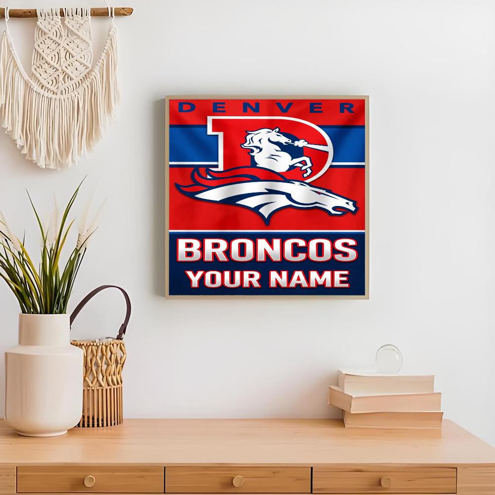 Denver Broncos Logo Personalized Text Diamond Painting Round Diamond Mosaic Rhinestones Diamond Embroidery Craft Kit Wall Decor Without Frame