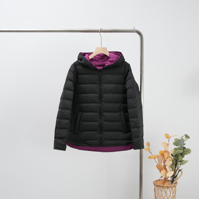 Fashionable Light and Thin Hooded White Duck Down Pressed Glue Contrasting Color Down Jacket Women's Short Korean Version Jacket Tide