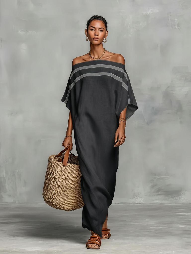 European Summer One-Shoulder Batwing Sleeve Maxi Dress for Women