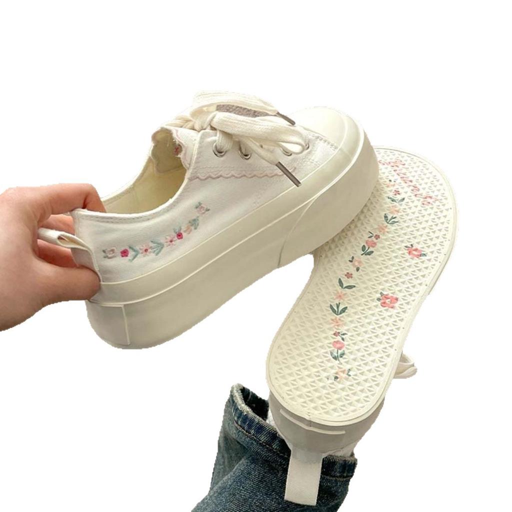 Niche original embroidered platform canvas shoes women's summer new thin breathable versatile white shoes casual shoes