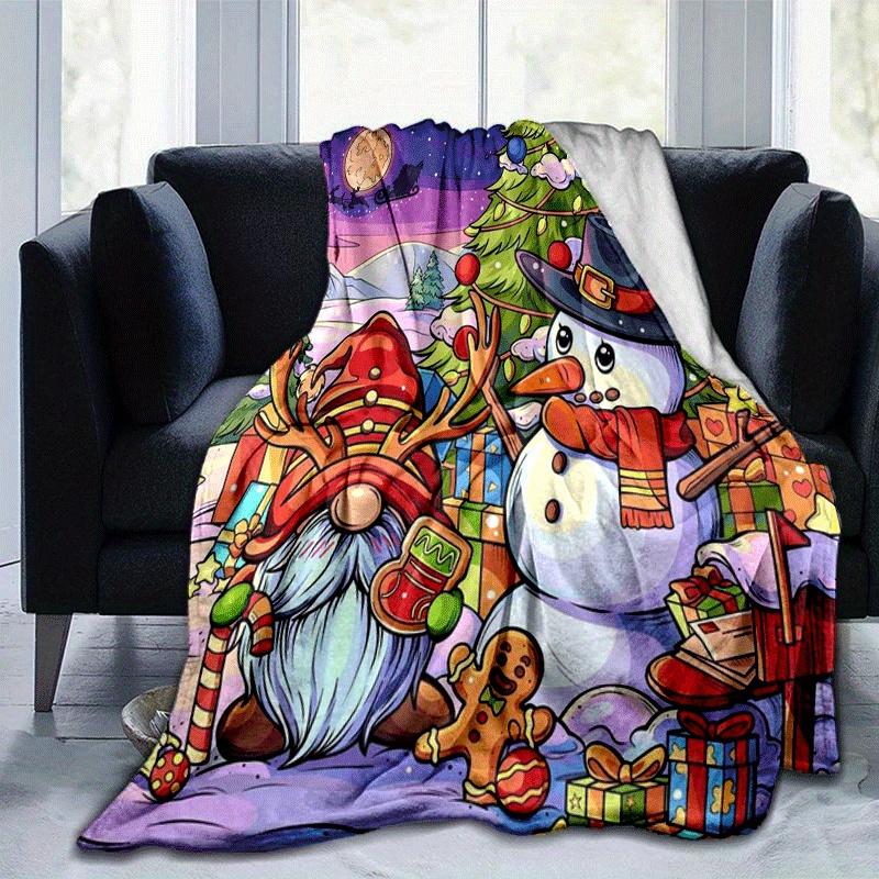 1 Stück Weihnachts-Schneemann-Druck Leichte Flanelldecke, Bequeme und Warme Decke, für Camping Sofa Bett und Couch Büro, Geschenkdecken in Alle