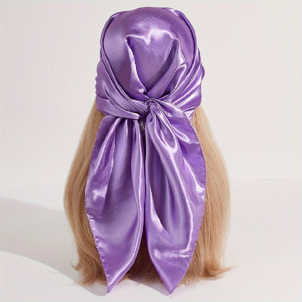 Solid Color Large Bandana Classic Satin Square Scarf Women Imitation Silk Neckerchief Windproof Shawl Head Wrap Hair Accessories