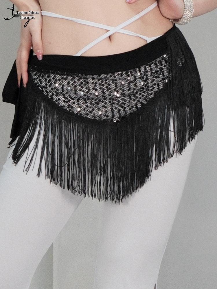 Belly Dance Sequin Tassel Hip Scarf for Stage Performance and Practice