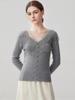 Autumn 2026 Women's Lace V-neck Cashmere Sweater - Elegant Slimming Knitwear