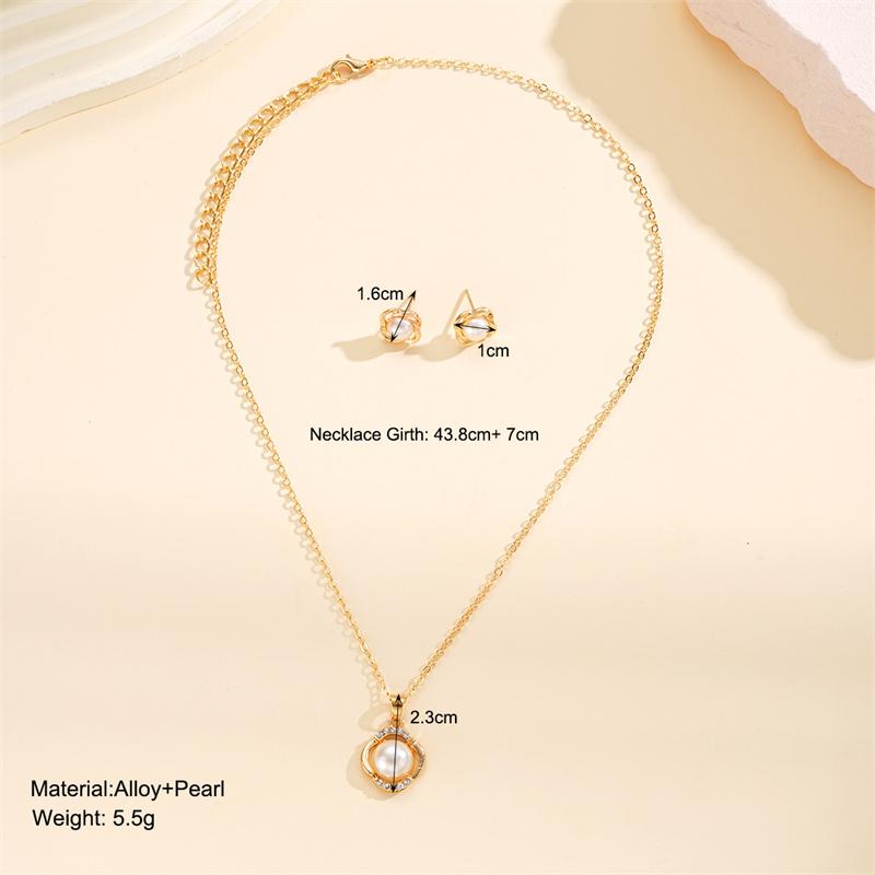 3pcs Shining Zircon Flower Jewelry Sets for Women Light Luxury Imitation Pearl Pendant Necklace Earrings Banquet Party Jewelry