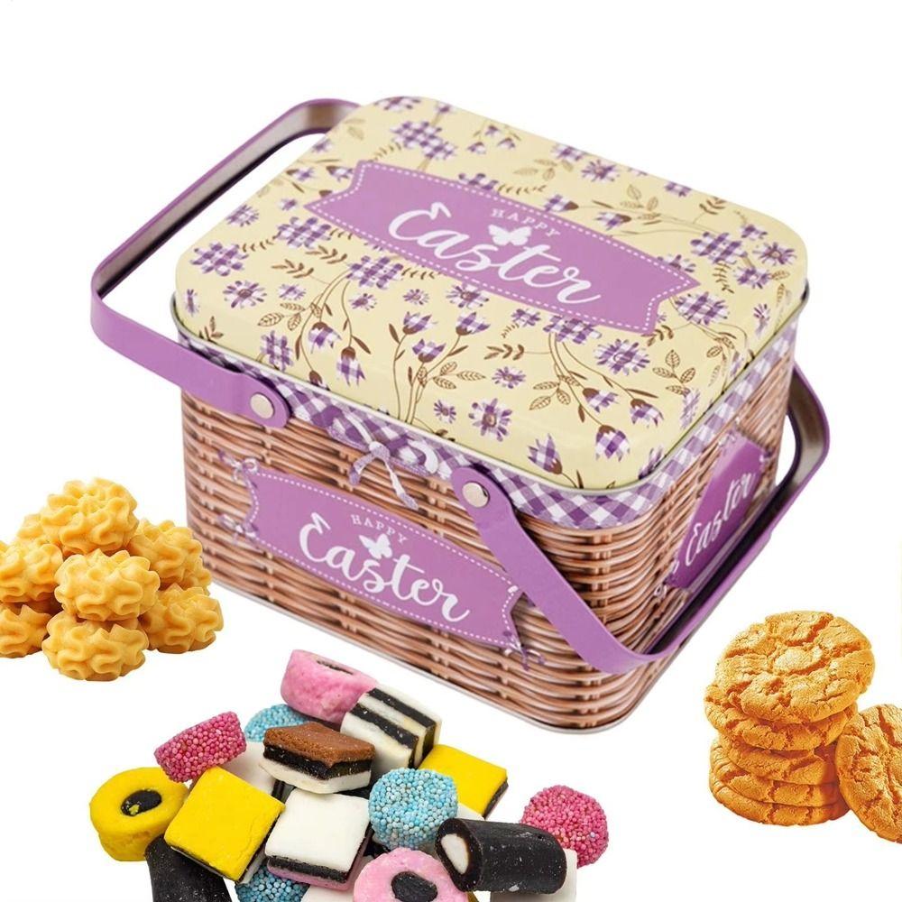 Sealing Easter Metal Tin Box Large Cookie Biscuit Tin Box Bunny Pattern Easter Boxes  Holiday