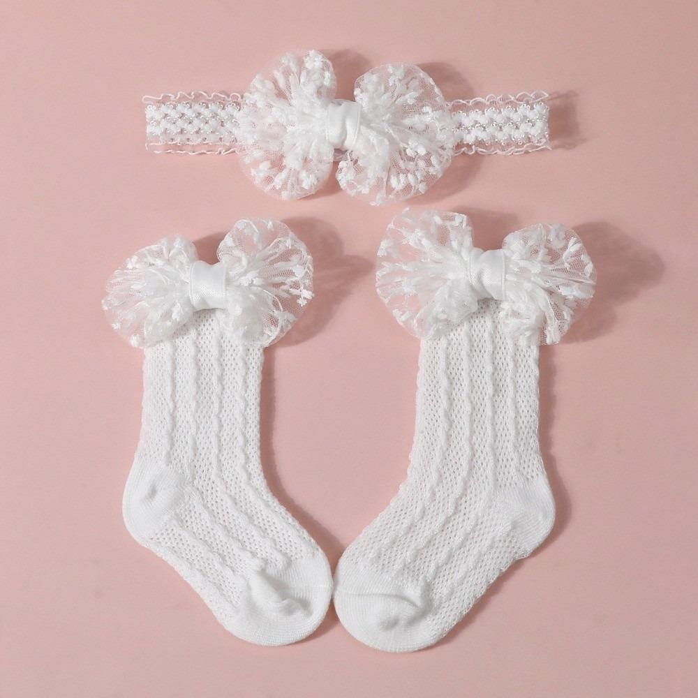 2PCS/Set Lace Bow Baby Headband Socks Solid Color Infant Hair Accessory  3-12M Newborn Baby Girl