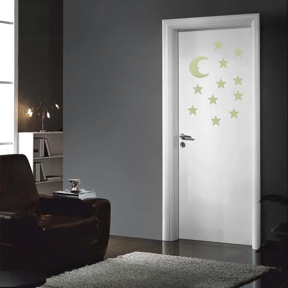 Fashionable 12Pcs Stars Moon Glow In Dark Fluorescent Decal Wall Stickers Home Decoration