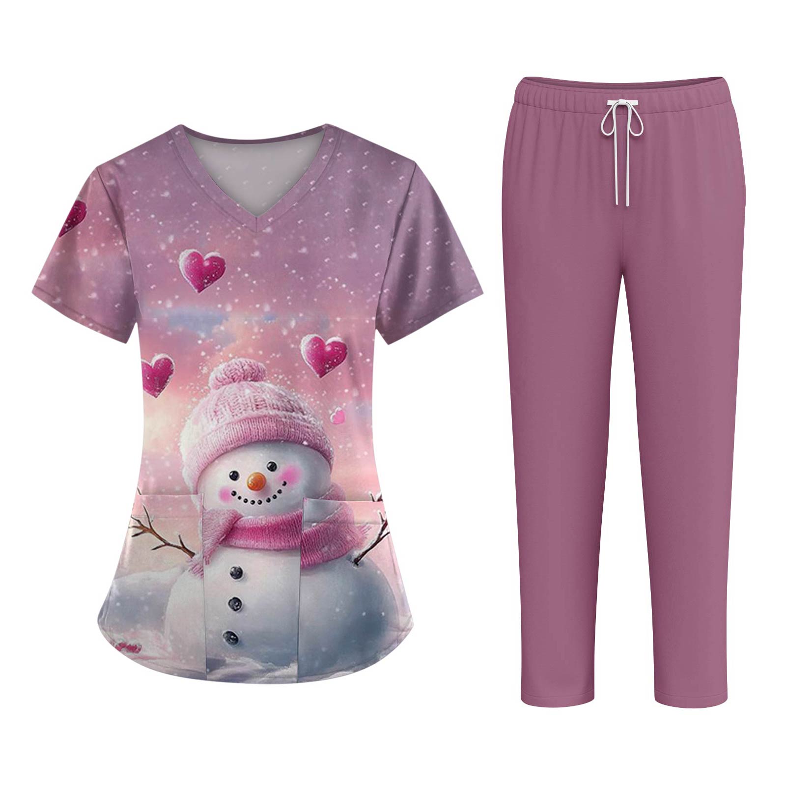 

Женские модные топы с принтом, коротким рукавом и V-образным вырезом, с узором, карманом, рабочий комплект XXL фиолетовый