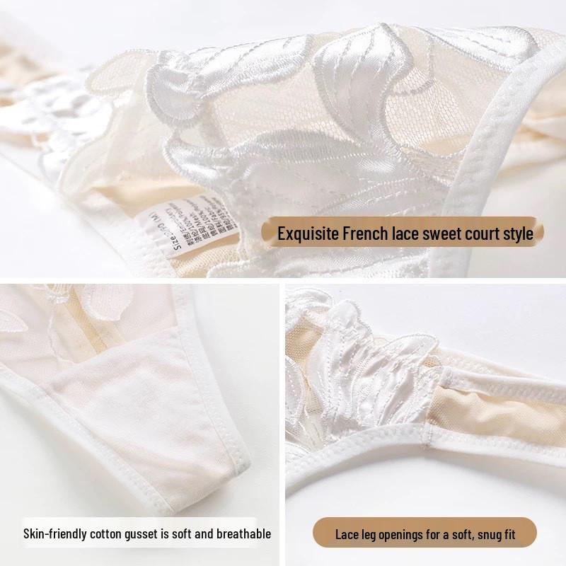 Europejskie i Amerykańskie Damskie Seksowne Ultracienkie Przezroczyste Bawełniane Majtki z Niskim Stanem, Haftowane Koronką