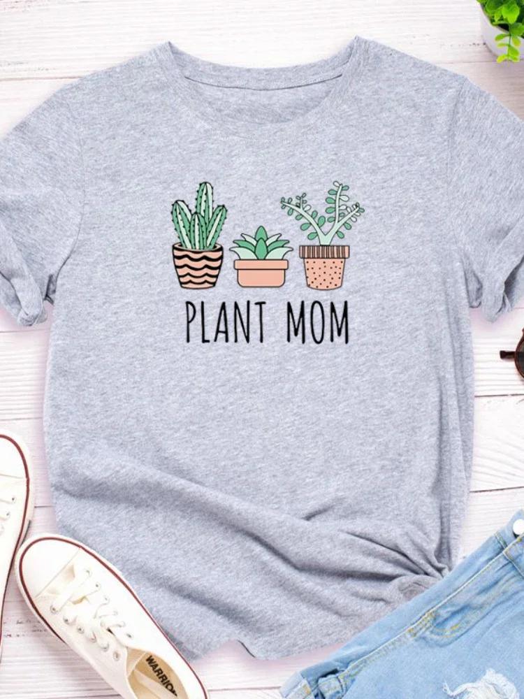 

Принт Мама растений Женская футболка с коротким рукавом и круглым вырезом, свободная женская футболка, модная женская футболка, топы, одежда, camisetas mujer XXXL светло-серый