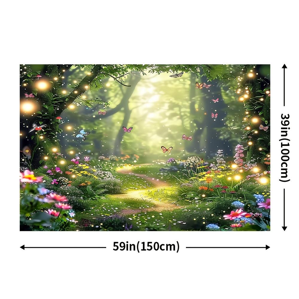 2D Plane Polyester Fiber Magic Forest and Butterfly Wonderland Background Fabric - Wild Flowers and Fluttering Butterflies