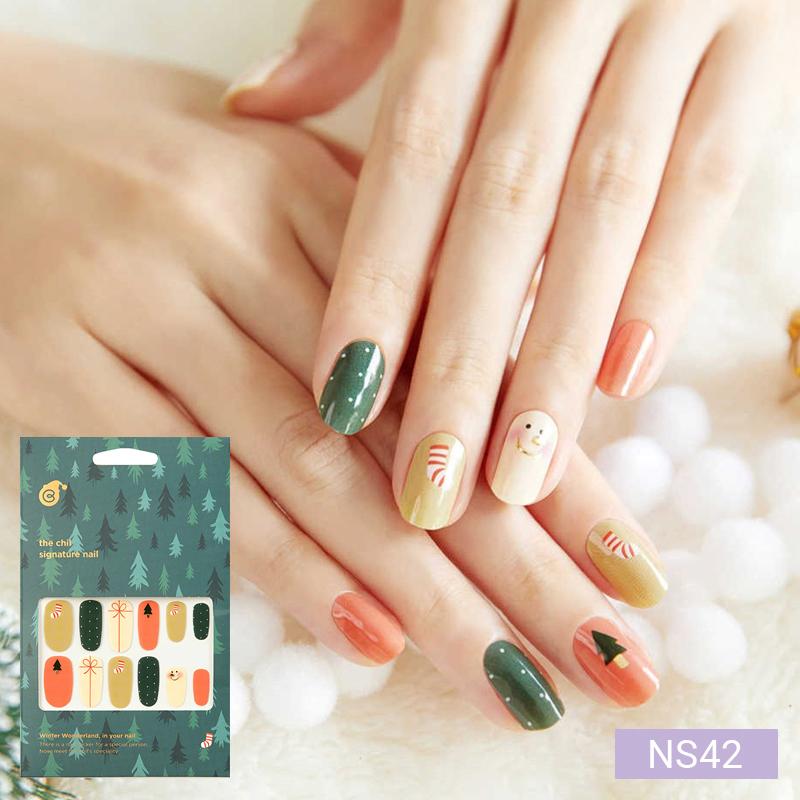 Warm-Tone Nail Stickers 24pcs | Self-Adhesive Strips, Caramel&Plaid Mix, Quick 5-Min Manicure