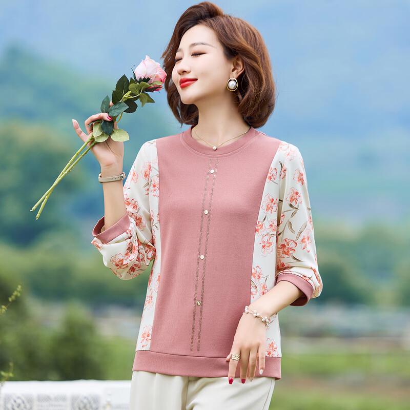 Casual Spliced Long-Sleeve Knit Top for Mid-Aged Women