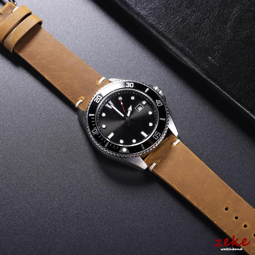 Vintage Oil Wax Calfskin Watch Band 18mm 20mm 21mm 22mm Handmade Stitching Cowhide Straps for Omega Retro Brown Black Wristband