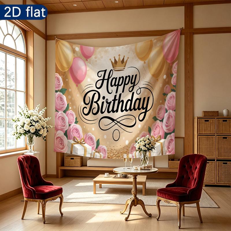 Pink Roses Birthday Party Backdrop, Polyester Banner for Wall Decor & Photo Booth