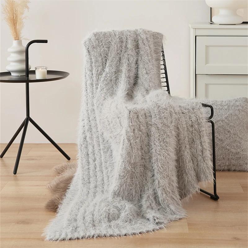 

2025 new living room knitted blanket bedside blanket sofa office bedroom nap blanket solid color simple 130x160cm 1pcs срібло сірий колір