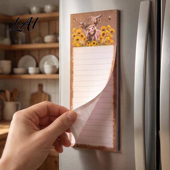 College Ruled Magnetic Sheet Refrigerator Notepad Highland Cow/Bow/Leopard Print Shopping To-do List with Magnet Pad for Kitchen Fridge And