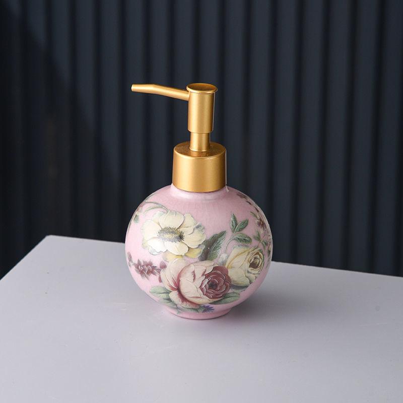 American Painted Flower Ceramic Lotion Bottle Gold Press Soap Dispenser Household Shampoo Water Bottling Bathroom Accessories