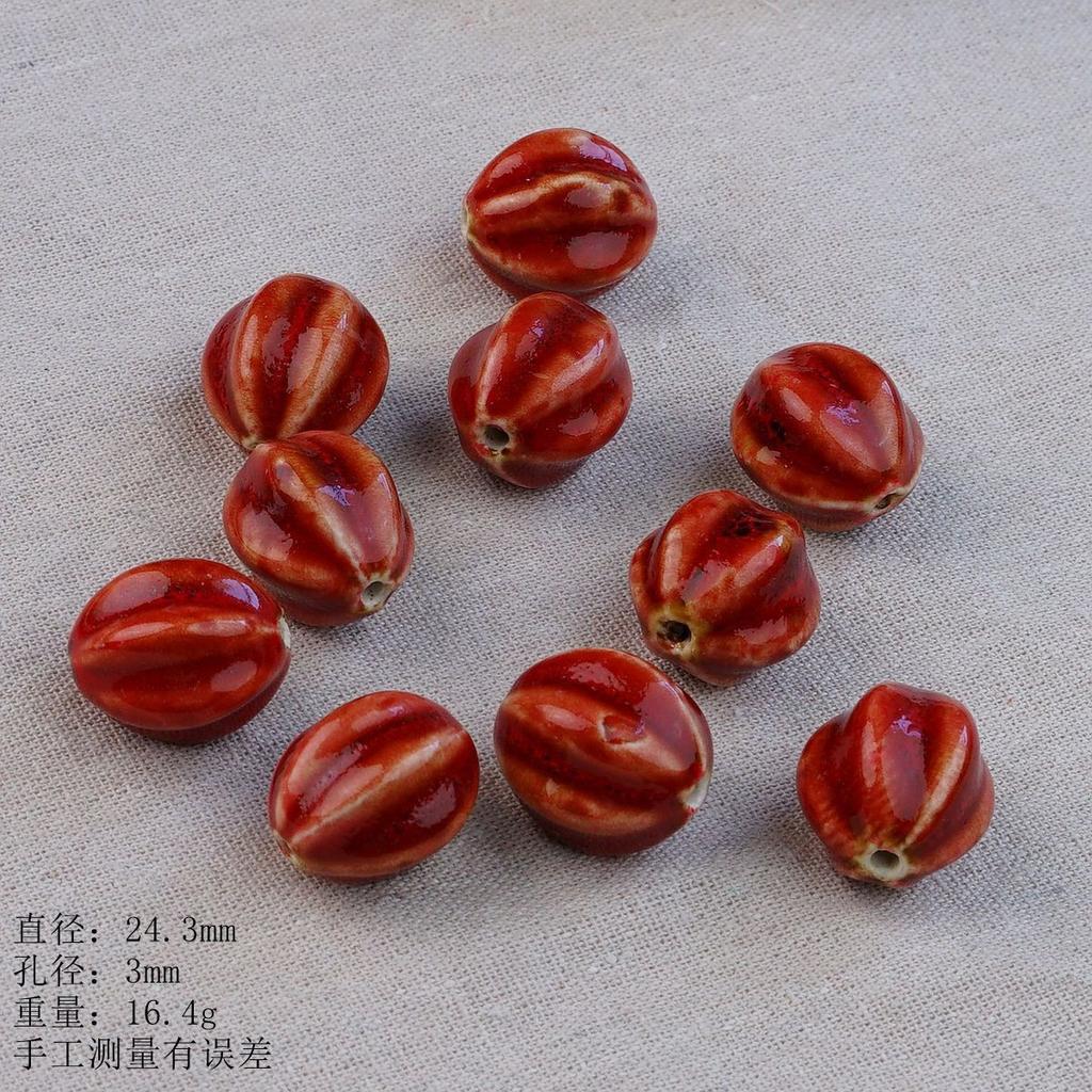 Ceramic Loose Beads Chinese Red Beads Handmade DIY Necklace Loose Beads Accessories