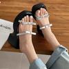 Popular black retro thick high-heeled one-word slippers women's summer wear 2025 new models with skirts to increase height and cool slippers