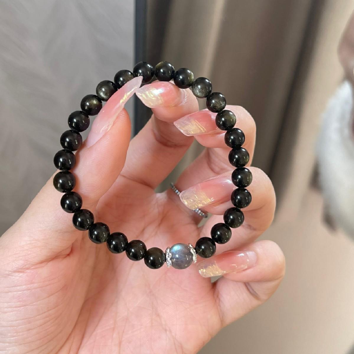 Green Phantom Obsidian Beaded Bracelet - Unisex Niche Style