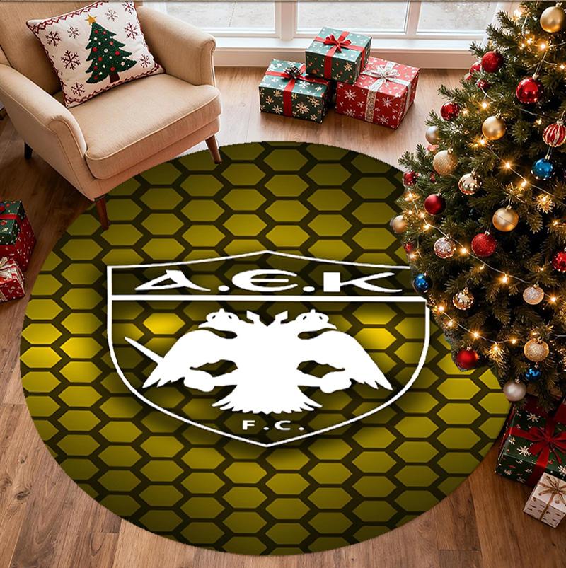 AEK Athens FC Pattern Round Rug, Indoor/Outdoor Mat, for Picnic, Gameroom, Bedroom, Office, Living Room, Home Decor Carpet, Birthday Gift