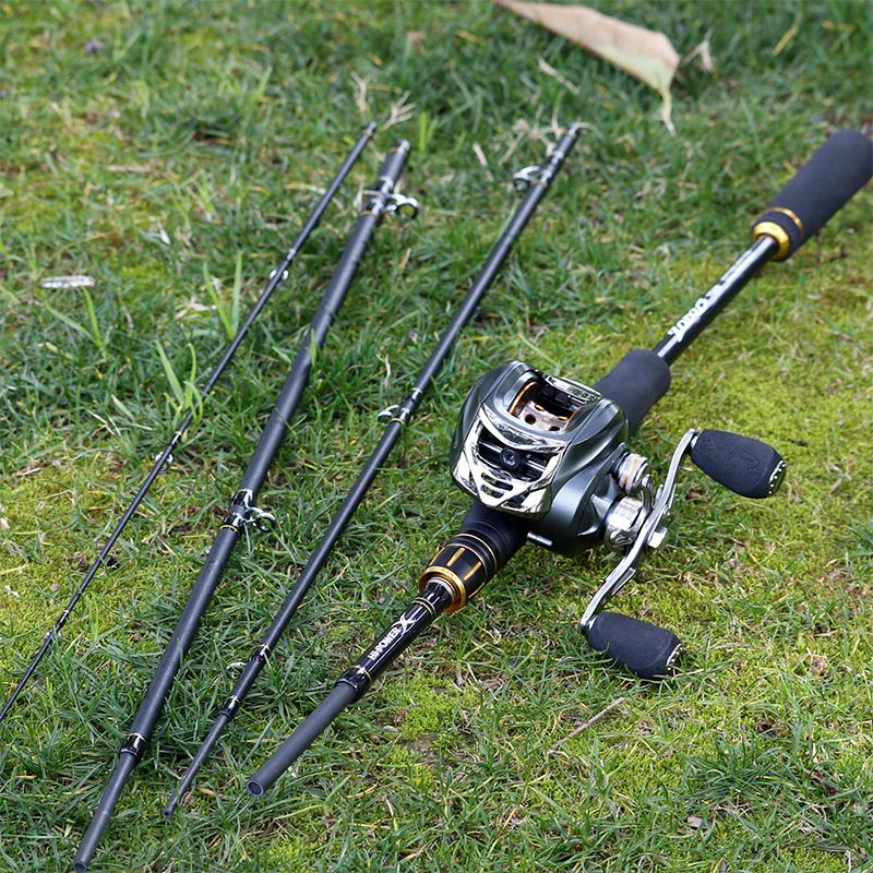 Casting Fishing Combo 2.1M/2.4M Carbon 4Tips Carbon Fishing Rod with Baitcasting Reel Travel Fishing