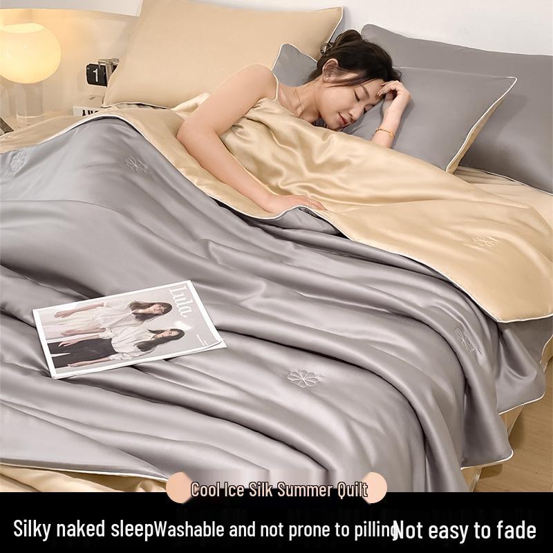 Sommerdecke aus Eisseide: Vierteiliges Set, Dünn & Atmungsaktiv, Einzel-/Doppelbett, Maschinenwaschbar