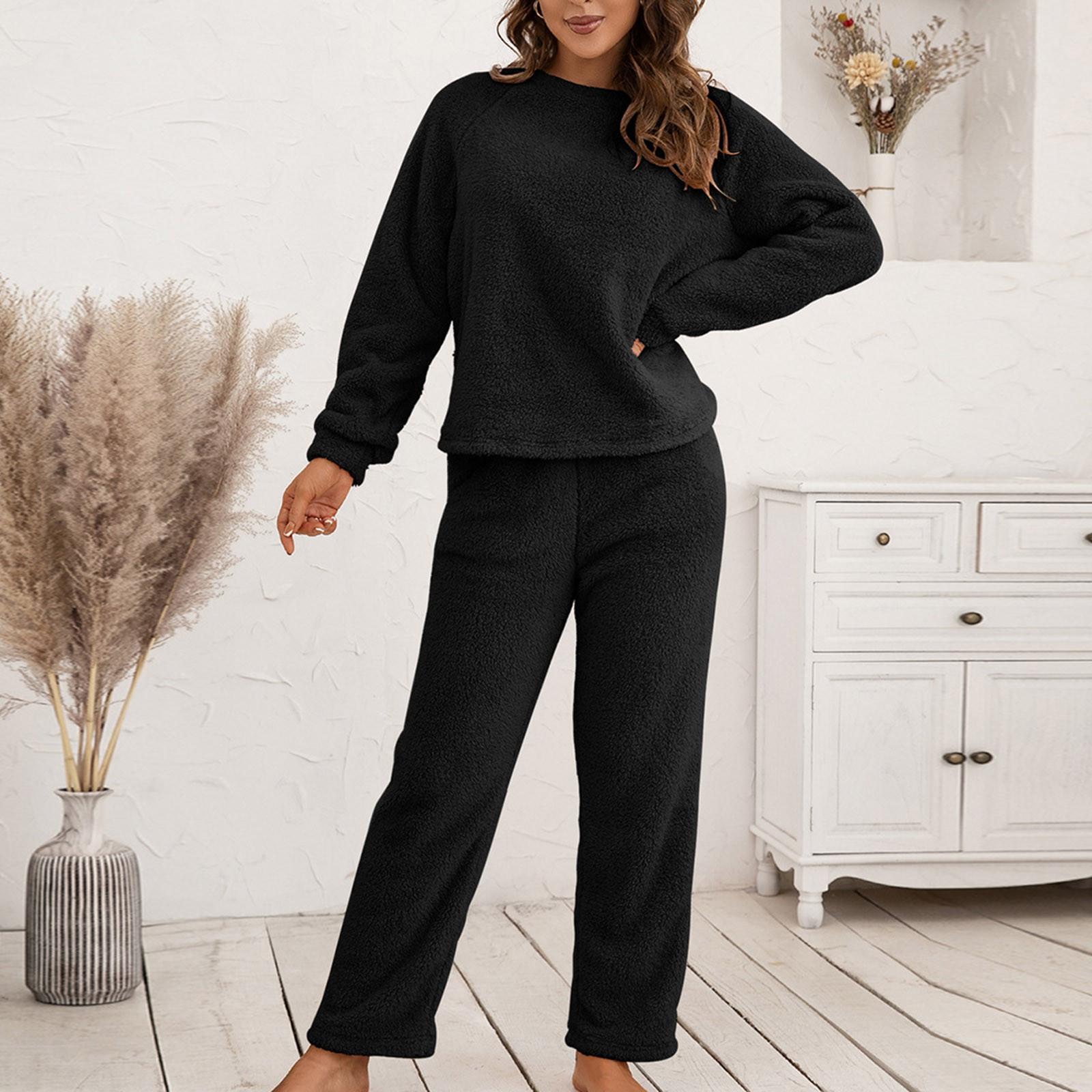 

Женский модный осенне-зимний комплект, свободная повседневная одежда для дома, двусторонний плюшевый комплект из двух предметов L чёрный
