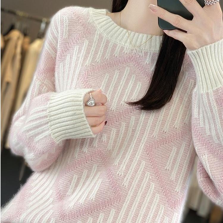 Πλεκτό Πουλόβερ Μεγάλου Μεγέθους για Γυναίκες Ζεστό Ζακάρ Πουλόβερ Φαρδύ Φθινοπωρινό και Χειμερινό Καθημερινό Πουλόβερ