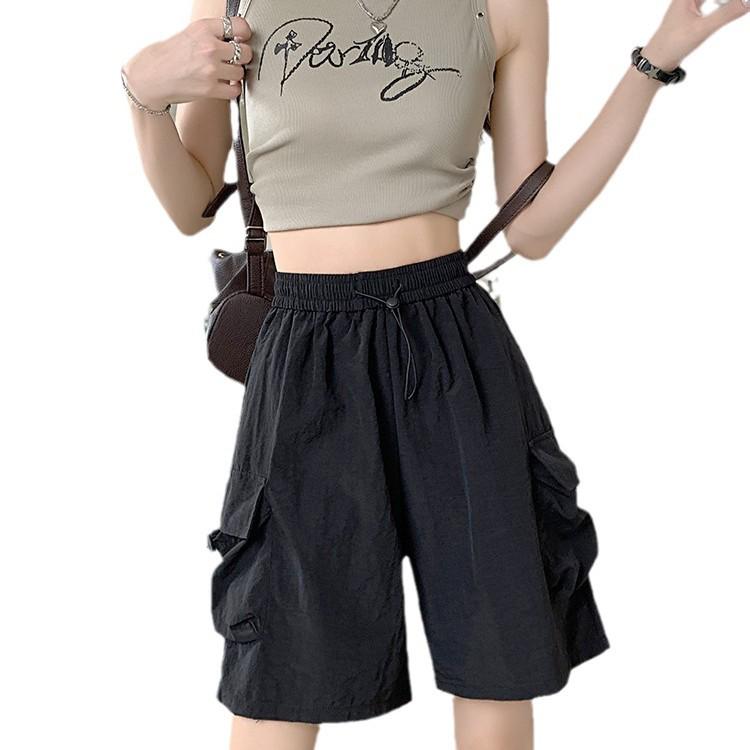 2025 Summer Korean-Style Elastic Waist Drawstring Casual Shorts: Versatile Women's Cargo Pants